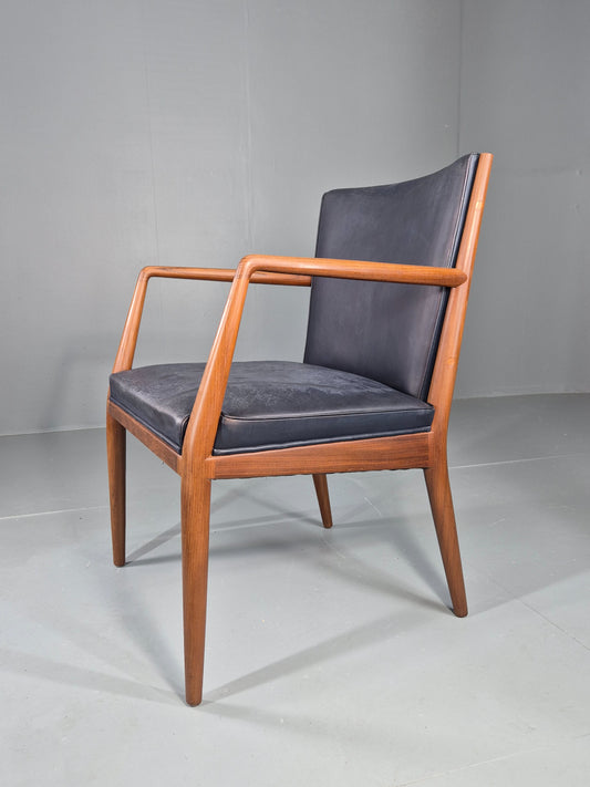 Vintage Mid Century Teak Armchair Blue Leather 1960s Retro EB11898