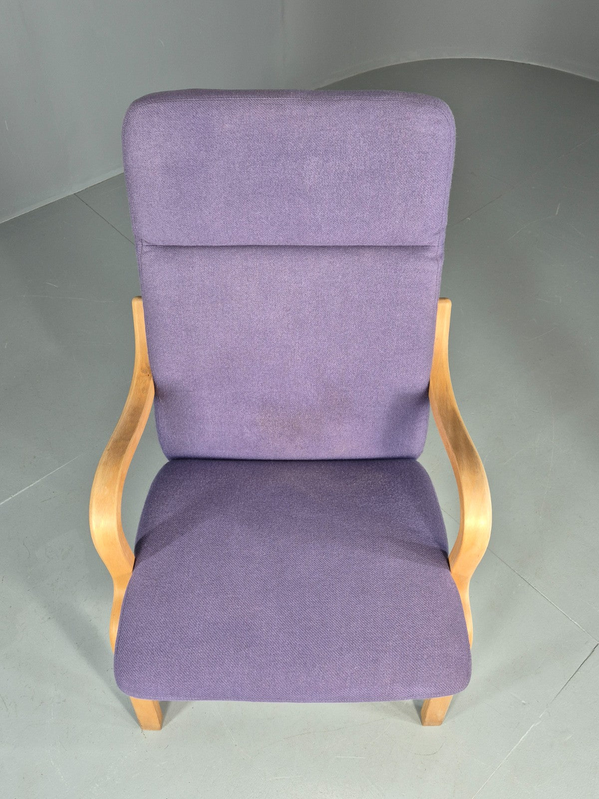 Vintage Mid Century Lounge Chair Bentwood Frame Danish Purple Wool 1980s EB12136