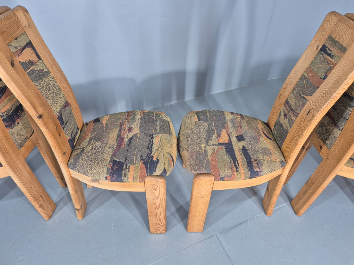 6 Brutalist Pine Dining Chairs 1980s Upholstery Danish Design Retro EB12146