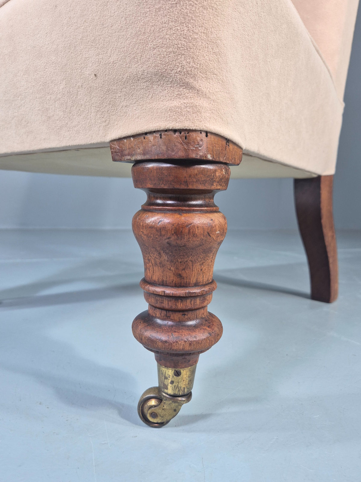 Vintage Slipper Chair Edwardian Antique Cream Cotton Oak Frame EB13125
