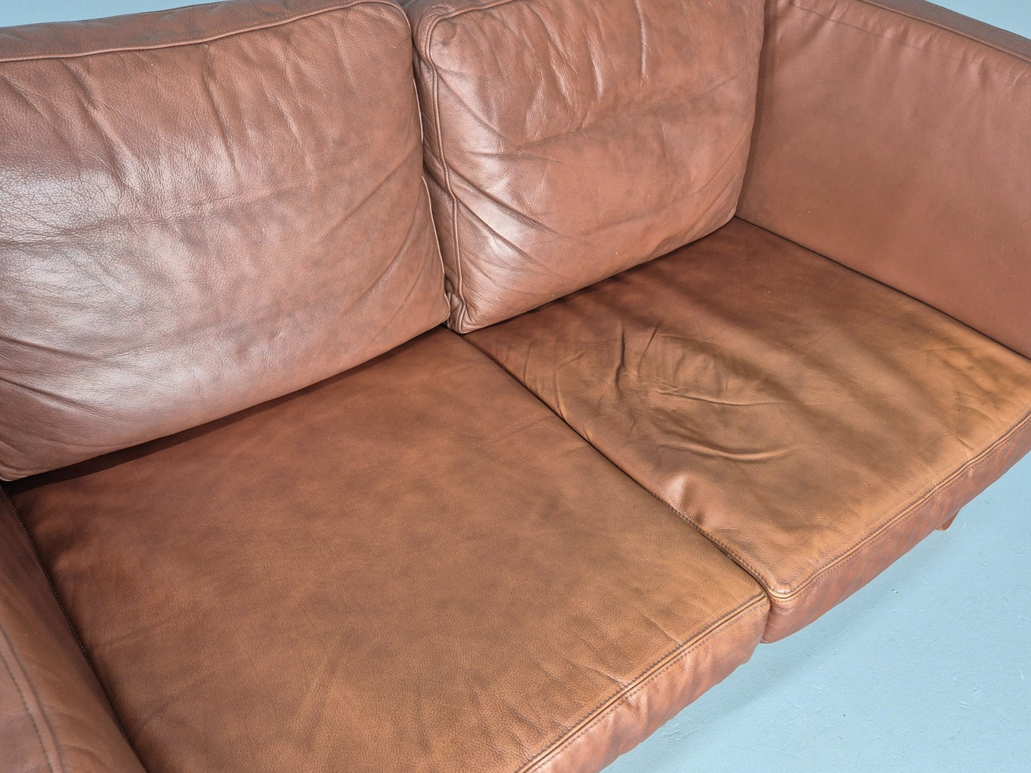 Vintage 2 Seater Sofa Danish Brown Leather Wood Ends Retro 1980s EB8349 M2SS