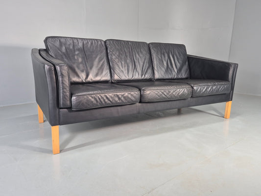 Vintage 3 Seater Sofa Danish Design Black Leather 1980s Retro MCM EB13131