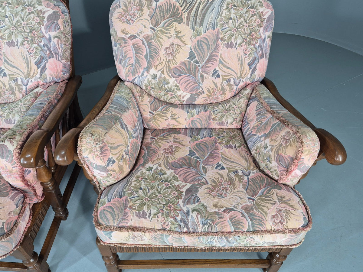 2 Vintage Ercol Lounge Chair Cloisters Range Pink Hued 1990s Cotton EB12917