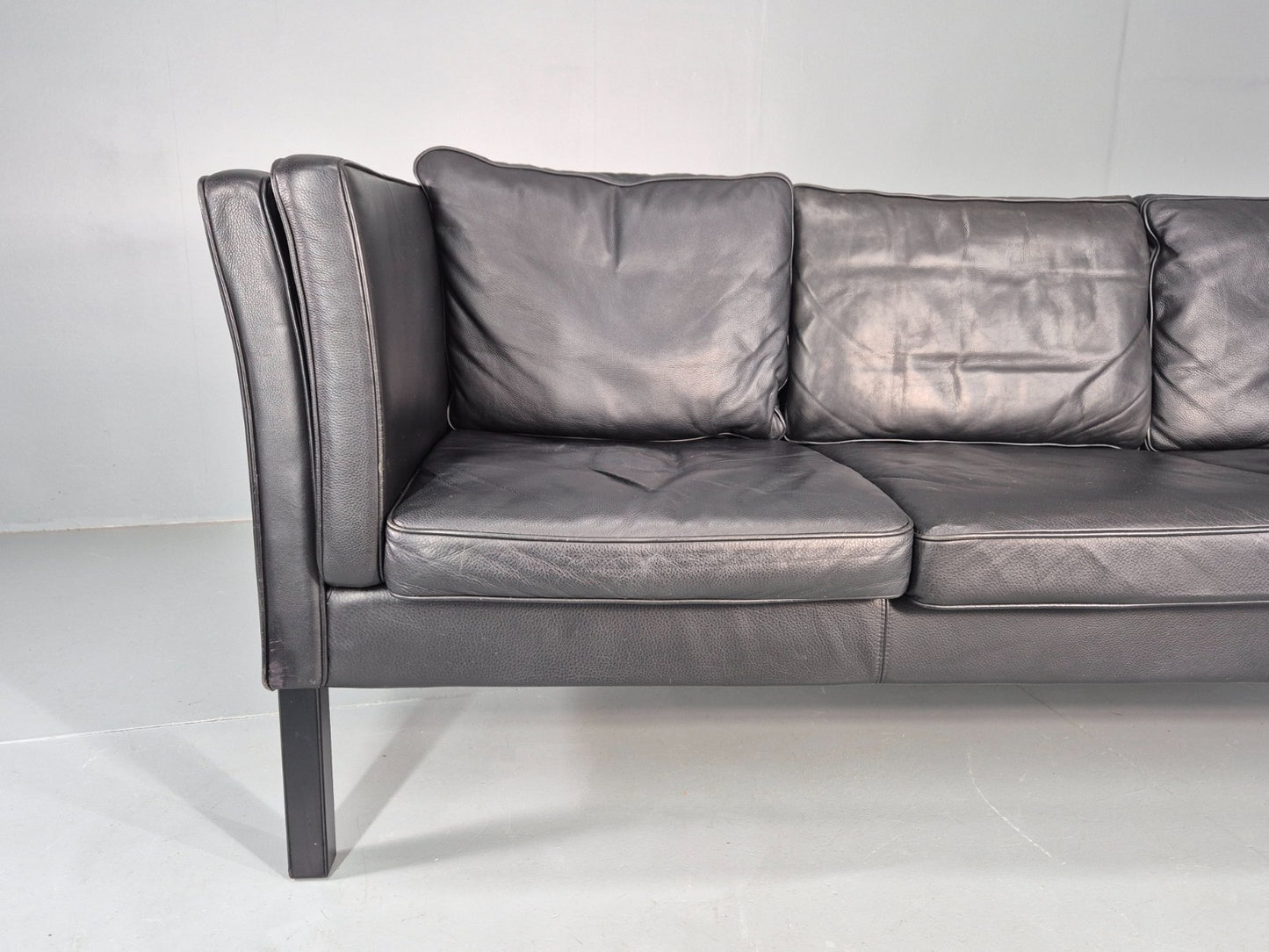 Vintage 3 Seater Sofa Danish Design Black Leather Mid Century Retro EB8627 M3SS