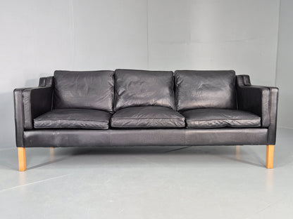 Vintage 3 Seater Sofa Danish Black Leather 1980s Retro MCM Quality EB12434