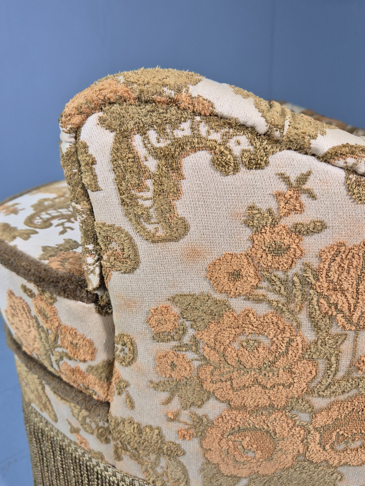 Danish 1970s Rococo Revival Bedroom Chair Gold Velour Moquette Retro EB12741