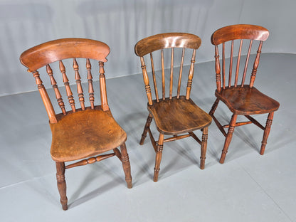 3 Antique Windsor Chairs Elm and Beech Spindle backs Victorian  EB12486