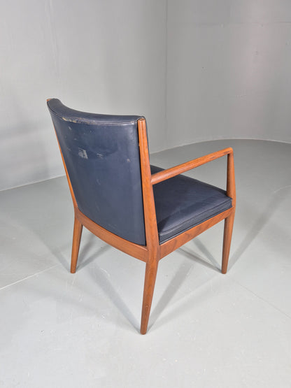 Vintage Mid Century Teak Armchair Blue Leather 1960s Retro EB11895