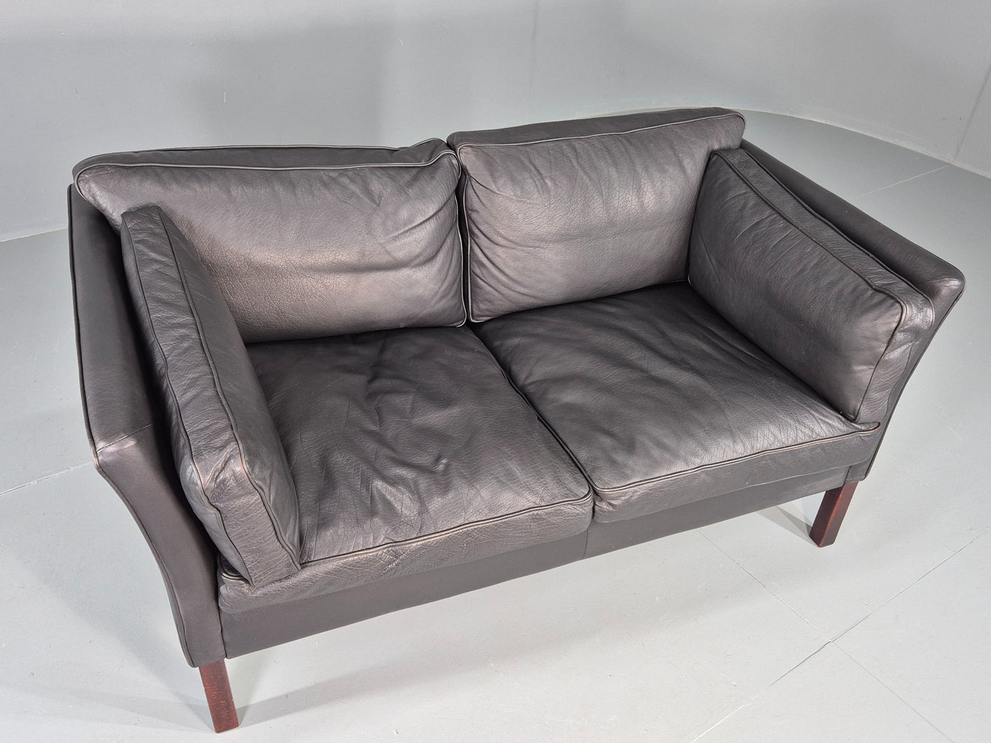 Vintage 2 Seater Sofa Stouby Danish Retro MCM Brown Leather 1980s EB12432