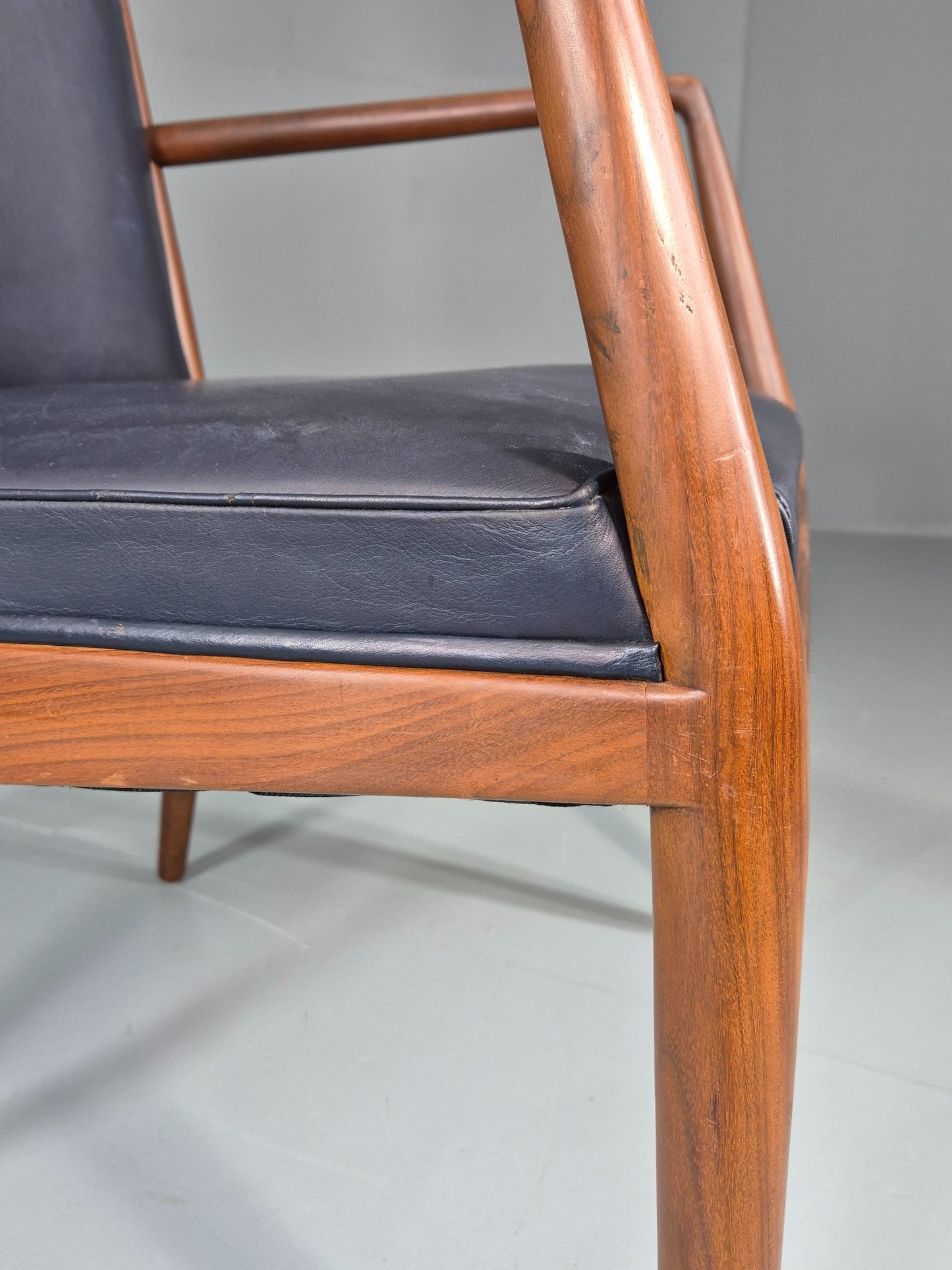 Vintage Mid Century Teak Armchair Blue Leather 1960s Retro EB11894