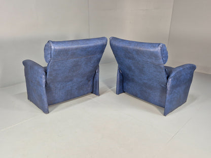 Vintage Saporiti Italian Lounge Chairs Pair Blue Vinyl Retro EB9844