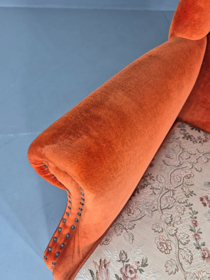 Vintage Wing Back Lounge Chair Danish 20th Century Orange Cream Tassels  EB12707