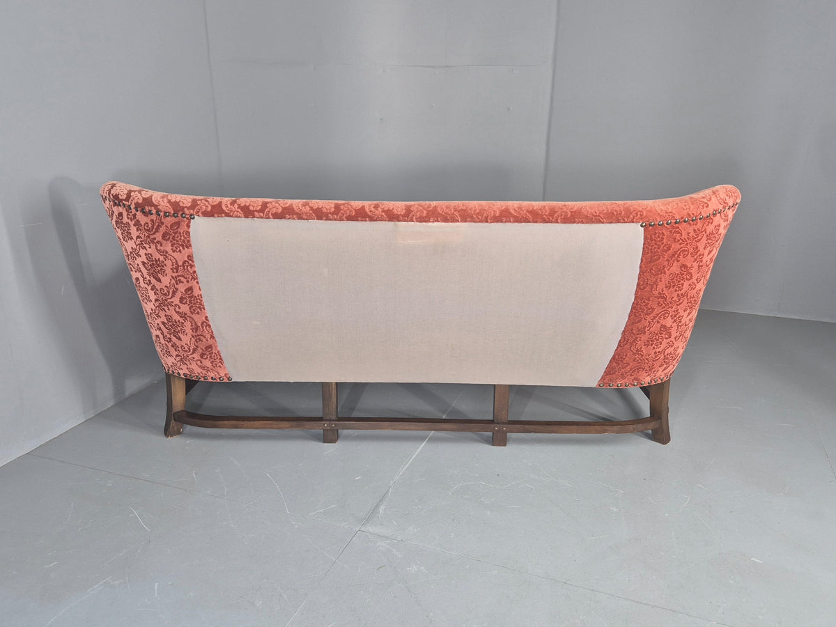 Vintage 3 Seater Sofa Danish Baroque Revival Pink Floral Moquette 1950s EB12698