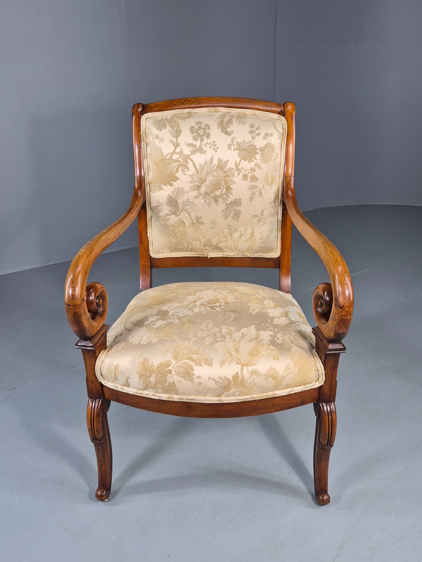 Antique Mahogany Arm Chair Louis Phillipe Style Floral Damask EB12857