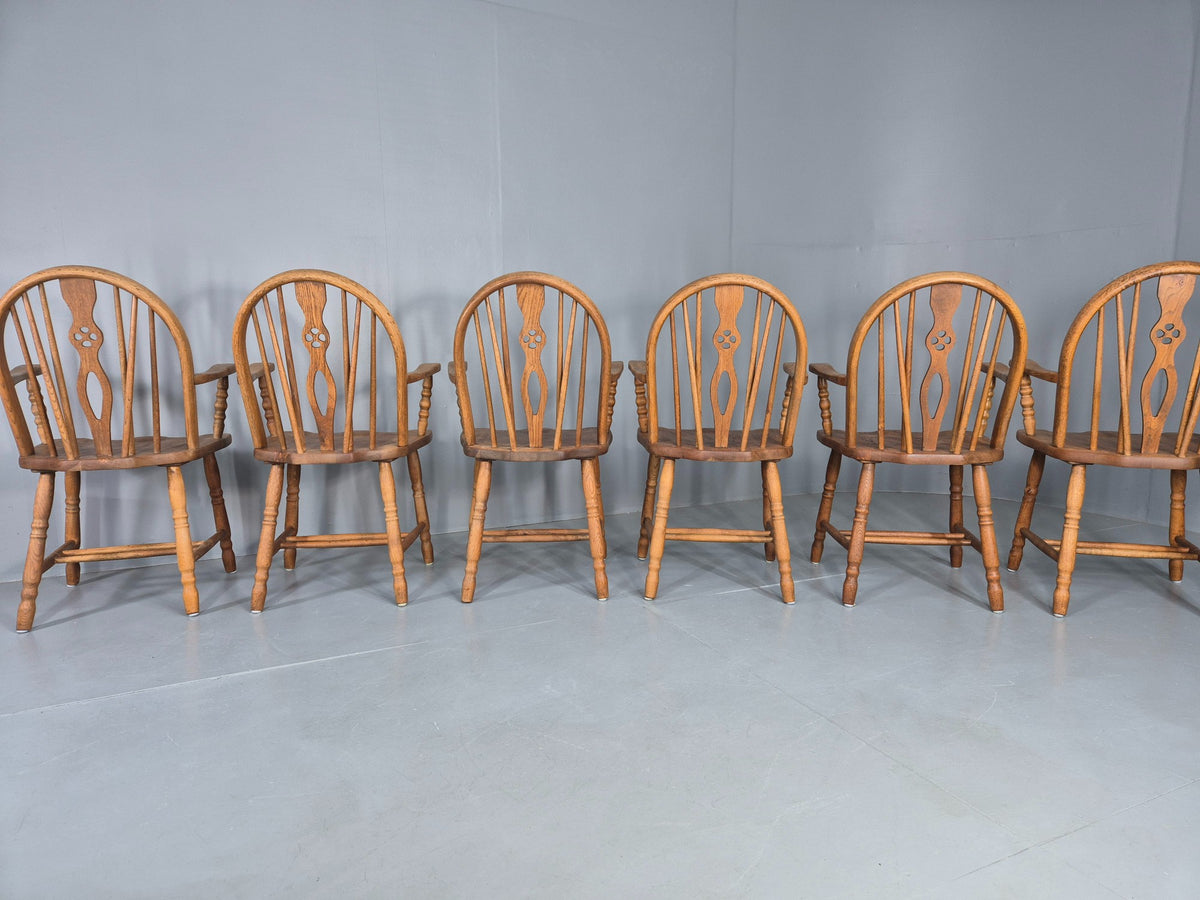 6 Vintage Windsor Armchairs Danish Made Oak Bobbin Turned 20th Century EB12671