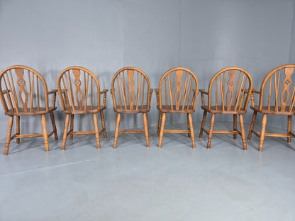 6 Vintage Windsor Armchairs Danish Made Oak Bobbin Turned 20th Century EB12671