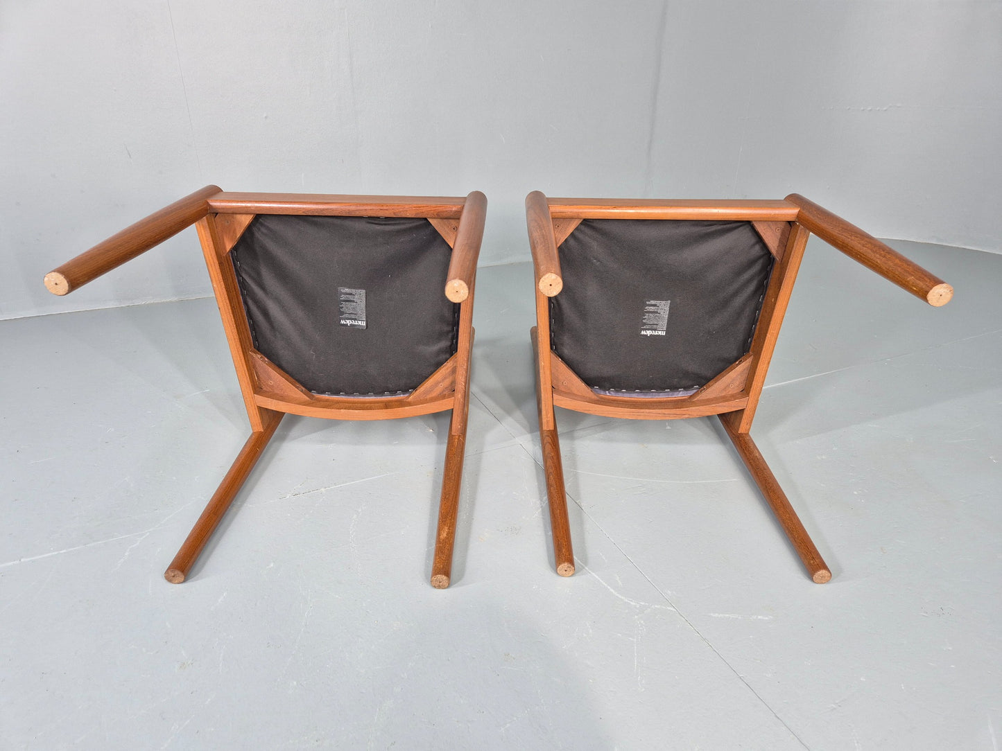 2 Vintage 1970s Dining Chairs Teak Frame New Seats Meredew Brand Retro Eb12489
