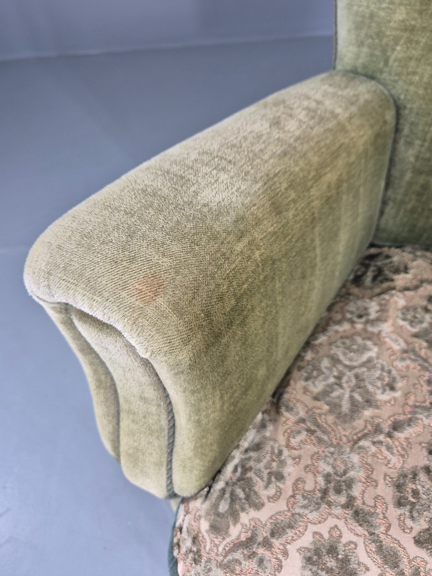 Vintage 1950s Armchair Danish Design Green Velour Tassels Art Deco EB12711