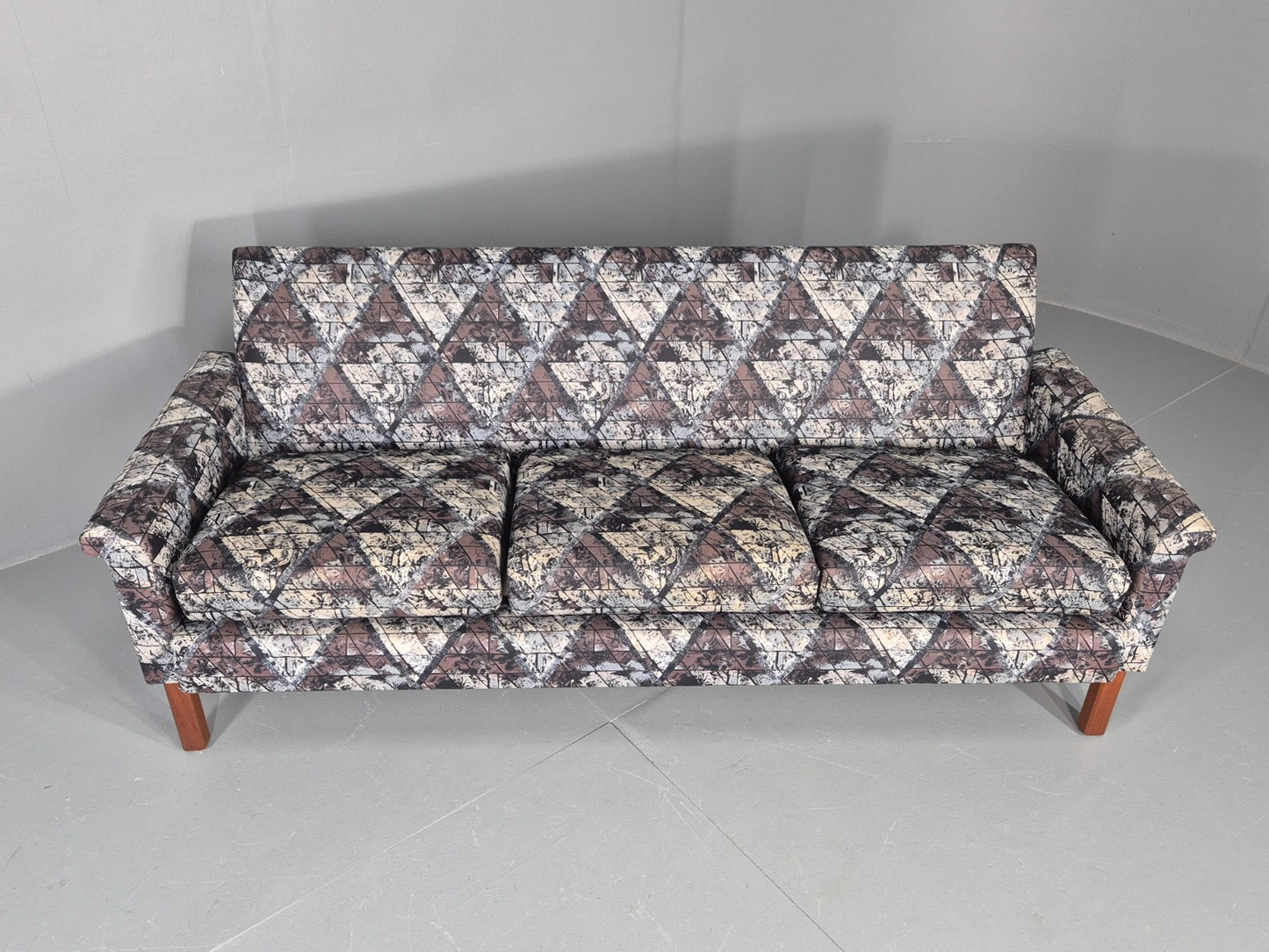 Vintage Mid Century Modern 3 Seater Sofa Swedish Abstract Fabric 1960s EB11077