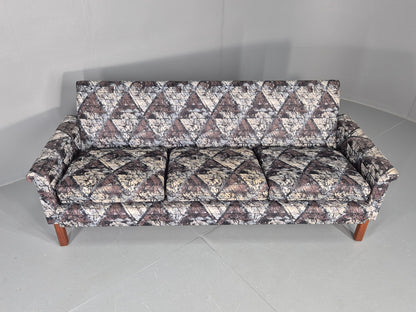 Vintage Mid Century Modern 3 Seater Sofa Swedish Abstract Fabric 1960s EB11077