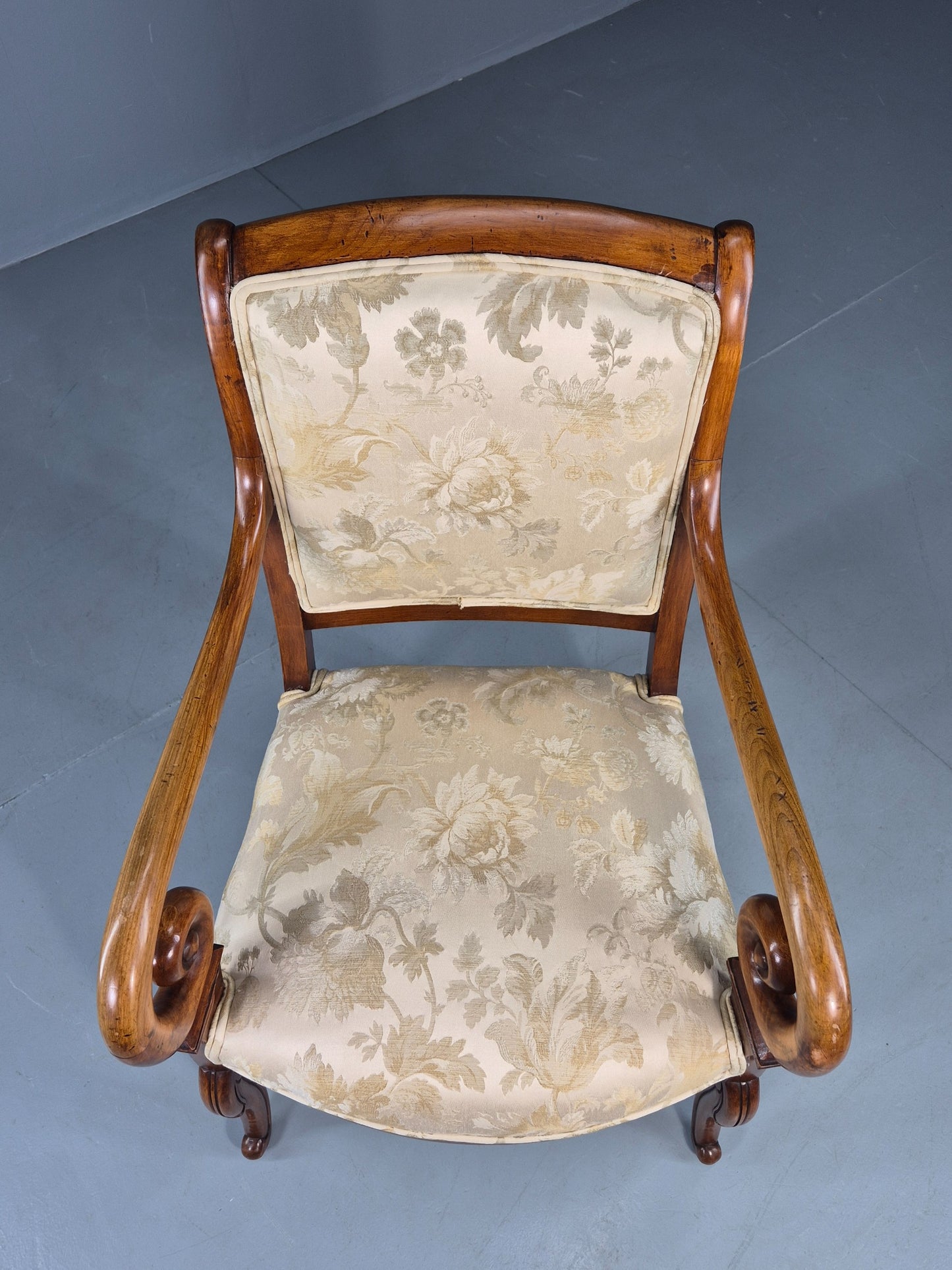 Antique Mahogany Arm Chair Louis Phillipe Style Floral Damask EB12857