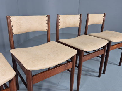 4 Vintage Scandart Dining Chairs Cream Vinyl Teak Frame 1960s MCM Retro EB12188