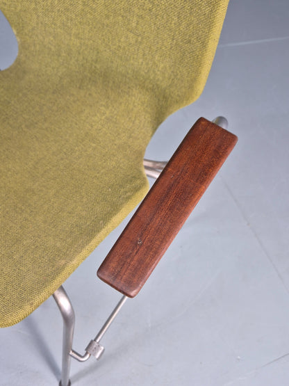 Vintage Mid Century Office Chair Danish Duba Green, Steel and Teak 1970s EB07907