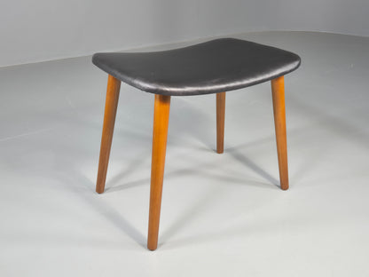 Vintage Mid Century Danish Footstool Black Vinyl Curved Form EB12026