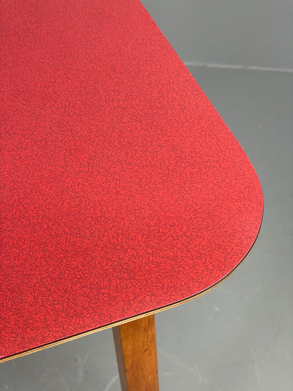 Vintage 1960s Kitchen Table Red Formica Retro Exposed Ply EB12194