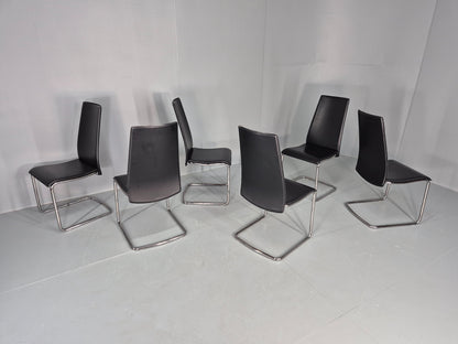6 Vintage Calligaris Swing Chairs Black Leather and Chrome Modern Design EB12538