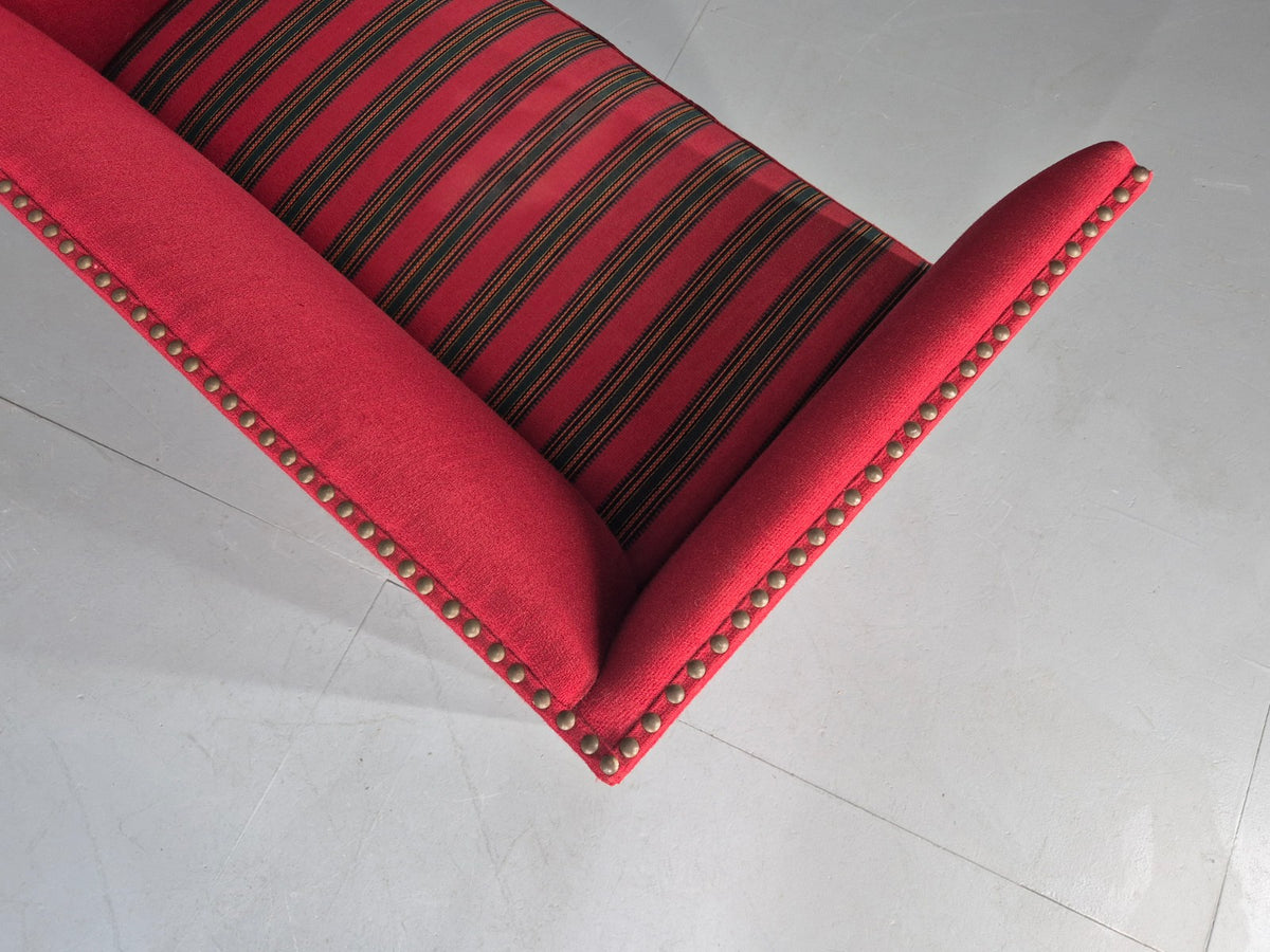 Vintage Danish 2 Seat Sofa Red Stripe Wool 1950s Retro Mid Century EB12735