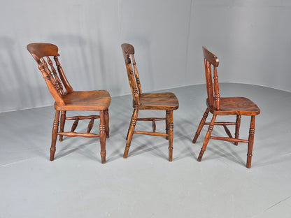 3 Antique Windsor Chairs Elm and Beech Spindle backs Victorian  EB12486