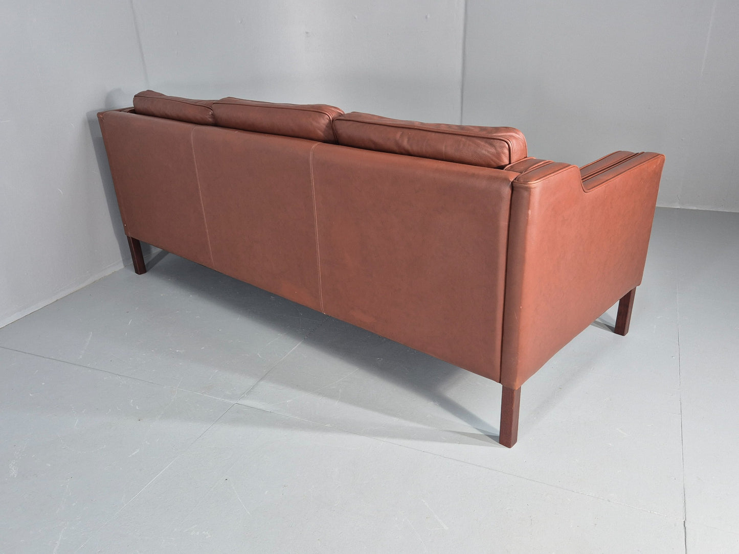 Vintage Stouby 3 Seater Sofa Brown Leather 1980s Retro MCM Danish EB12426