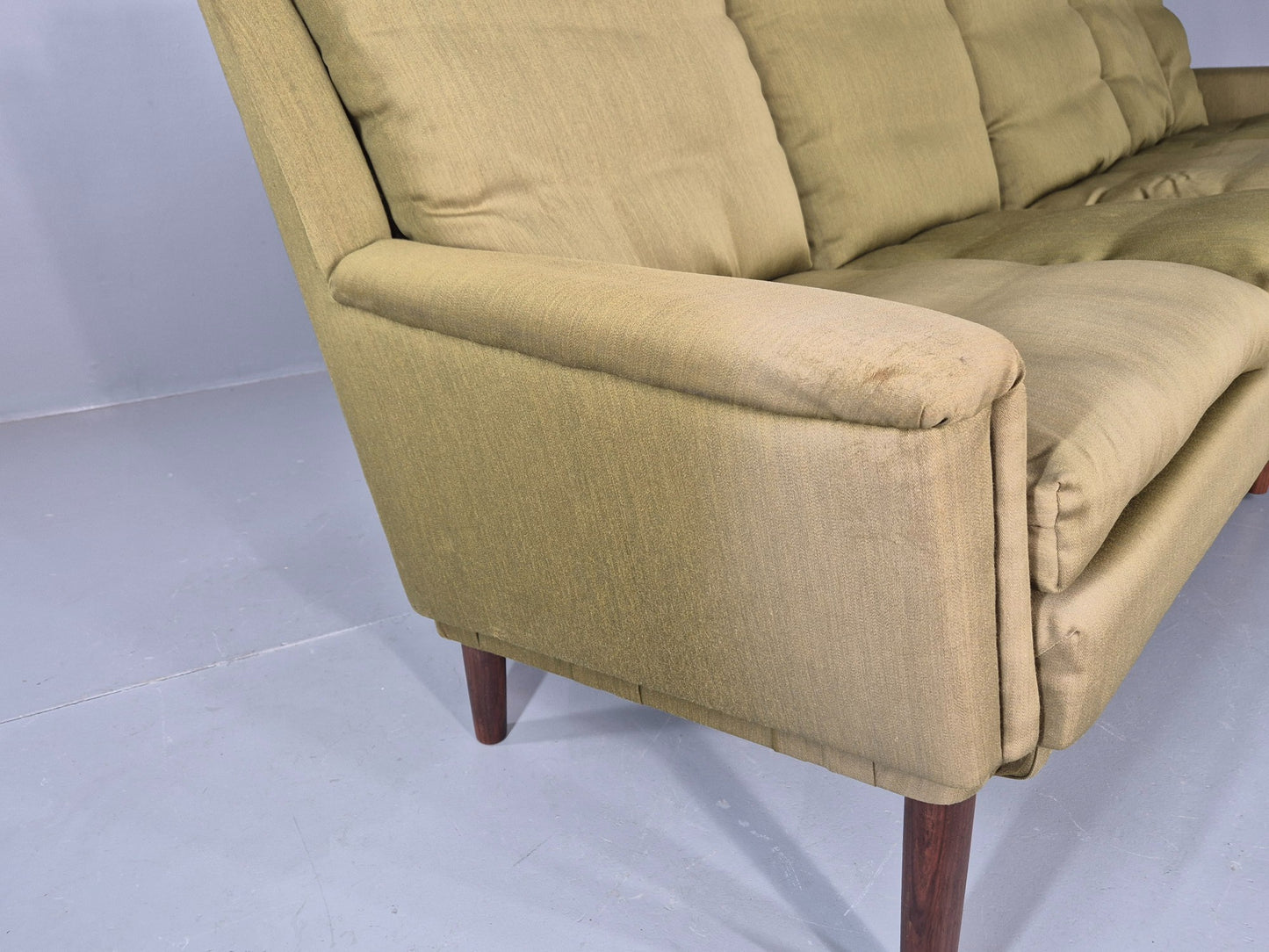 Vintage Mid Century 4 Seat Sofa Green Cotton Upholstery 1960s Retro EB11374