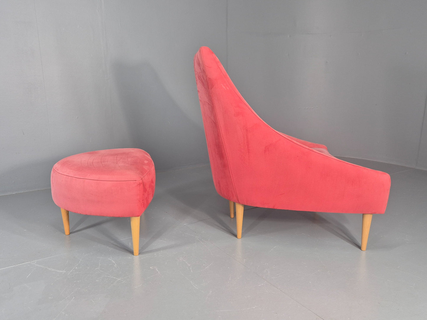 Vintage Silencio Chair and Footstool Pink Velvet Design Richard Ferrer  EB11943