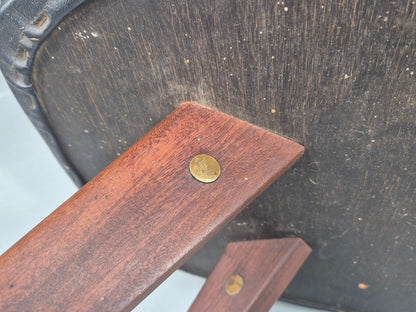 Vintage Danish Mid Century Footstool Black Vinyl Teak Legs 1960s Retro EB12048