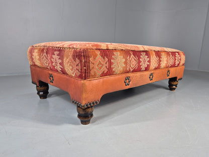 Vintage Tetrad Eastwood Footstool Leather Kilim Upholstery Large EB12038