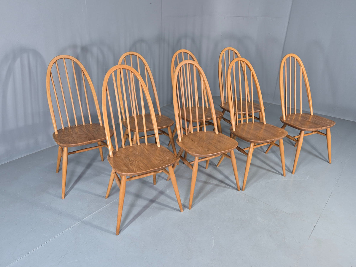 8 Ercol Windsor Quaker Highback Dining Chairs 1970s Retro MCM Eb13054