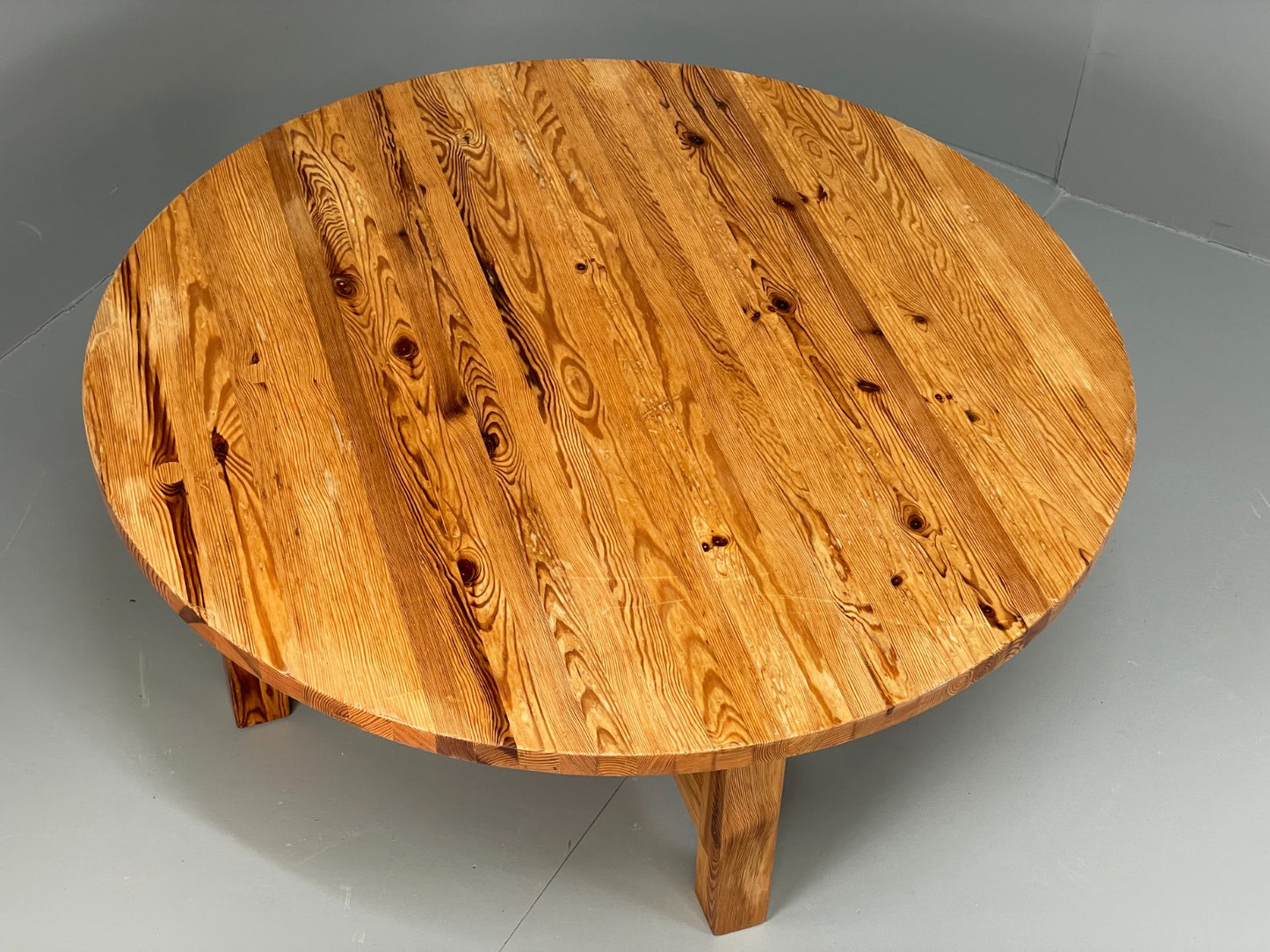 Vintage Coffee Table Round Solid Pine Swedish 1970s Wilhelmsson Style EB11177