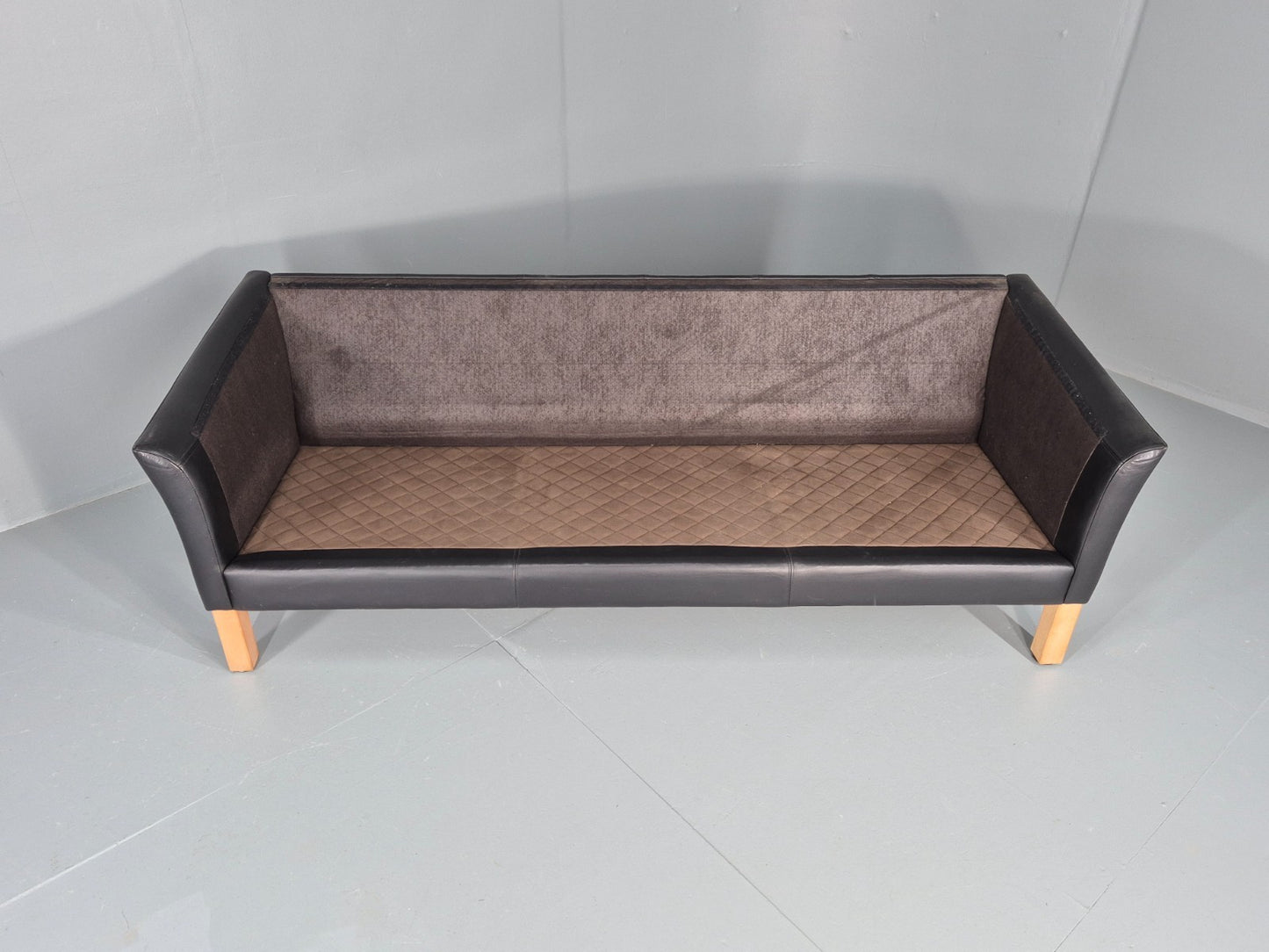 Vintage 3 Seat Sofa Danish Black Leather 1980s Retro EB8626 M3SS