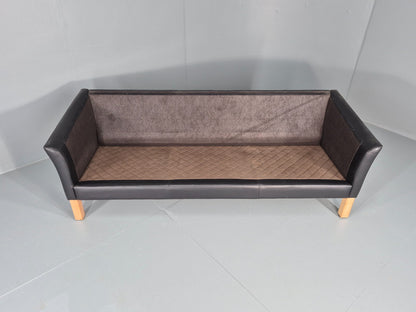 Vintage 3 Seat Sofa Danish Black Leather 1980s Retro EB8626 M3SS
