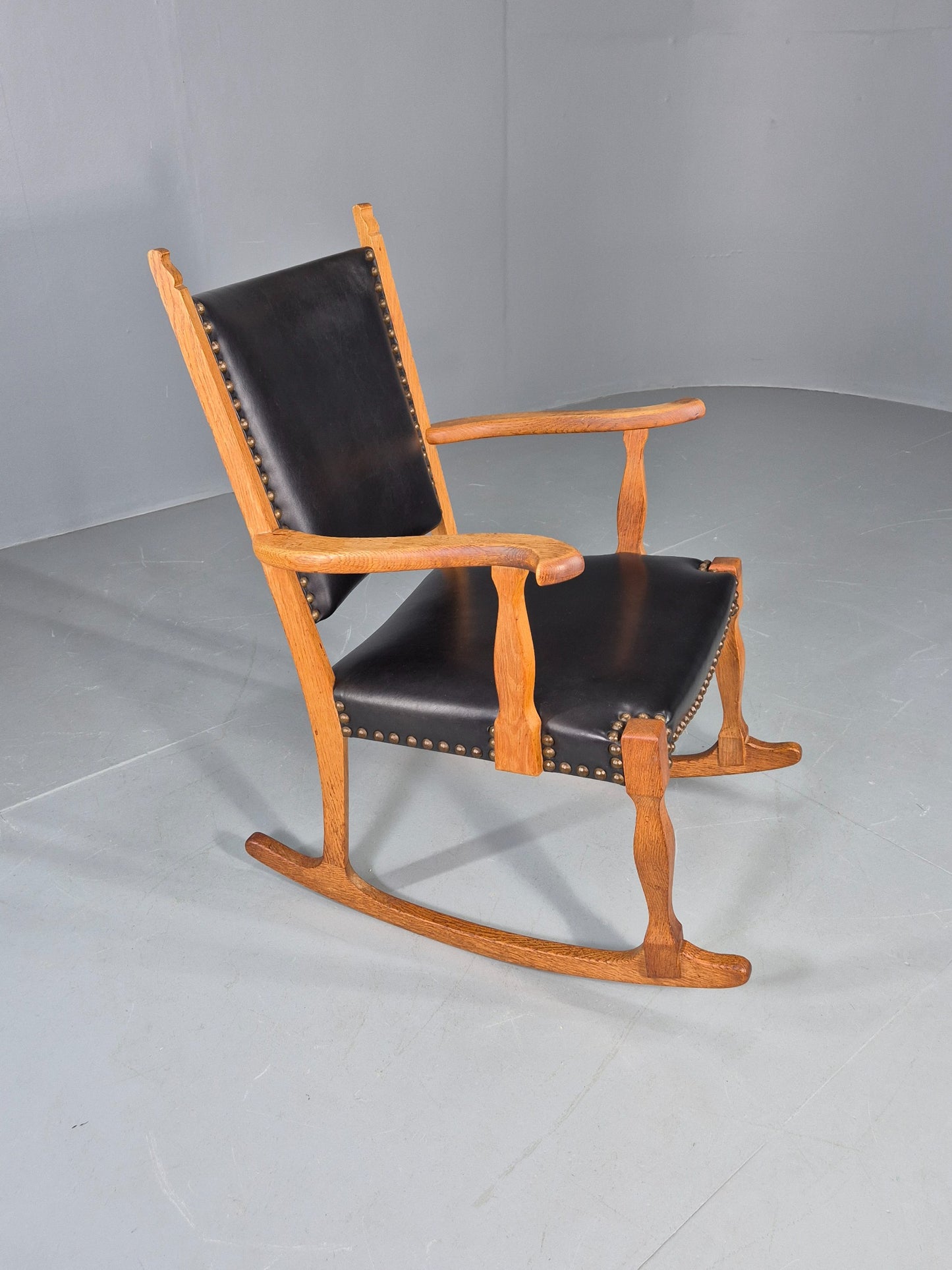 Vintage Danish Rocking Chair Honey Oak Frame Kjaernulf Style Retro 1970s EB12691