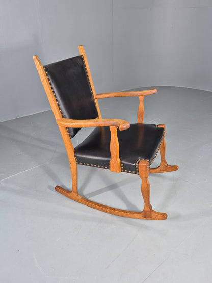 Vintage Danish Rocking Chair Honey Oak Frame Kjaernulf Style Retro 1970s EB12691