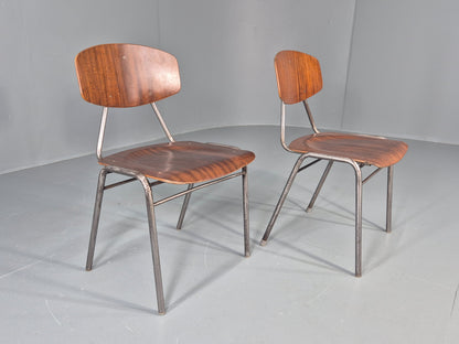 2 Vintage Danish Stacking Industrial Chairs Teak Ply and Steel 1960s  EB12401