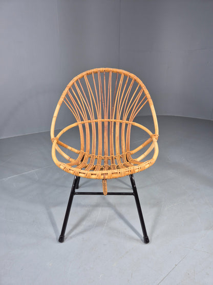 Vintage Cane Chair Bent Bamboo Rattan 1970s Retro Metal Base EB11600