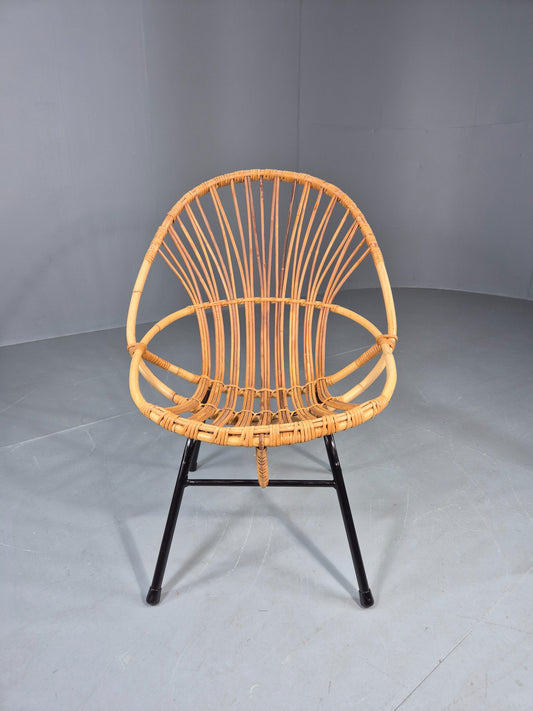 Vintage Cane Chair Bent Bamboo Rattan 1970s Retro Metal Base EB11600
