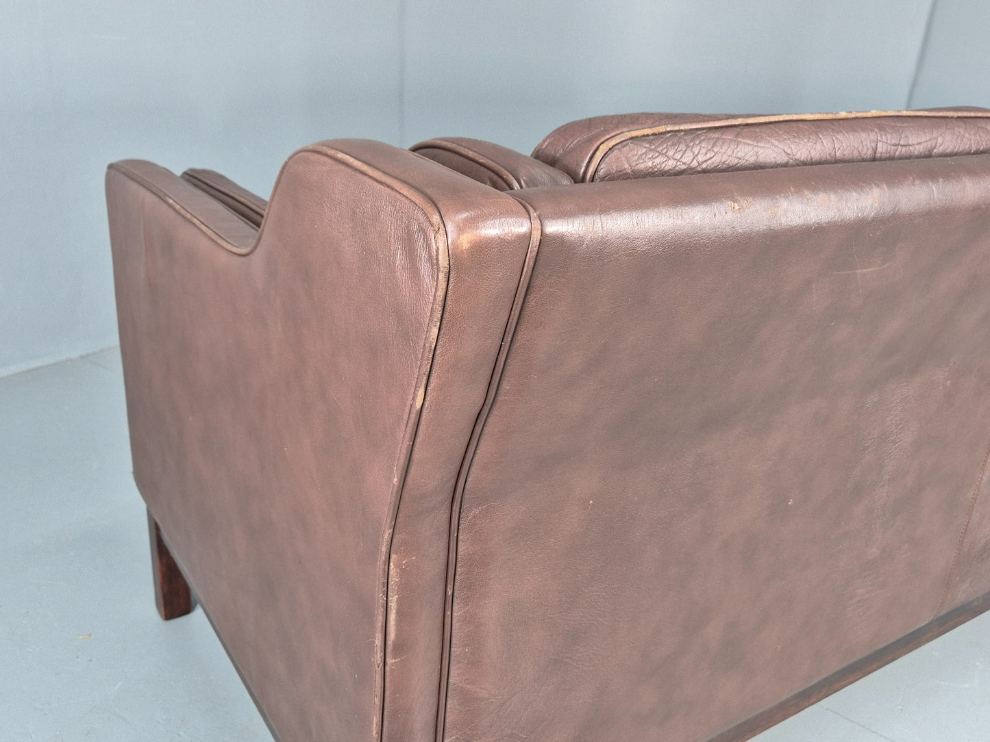 Vintage 3 Seater Sofa Danish Brown Leather Mid Century 1970s Retro EB10069