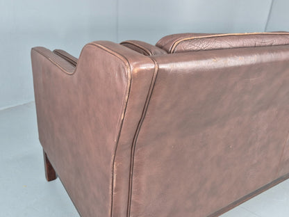 Vintage 3 Seater Sofa Danish Brown Leather Mid Century 1970s Retro EB10069