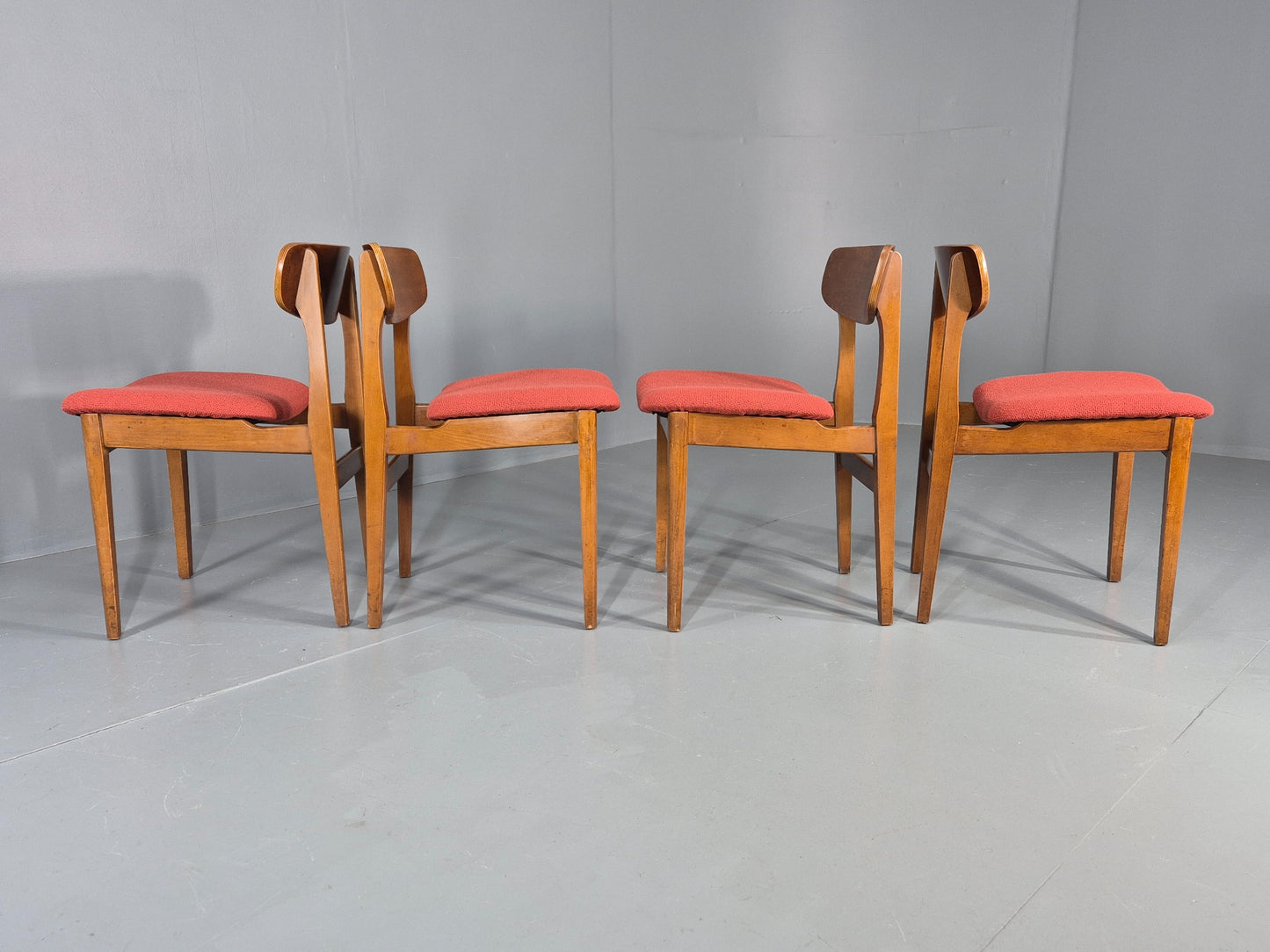 4 Vintage 1960s Dining Chairs, Beech and Teak Frames With New Upholstery EB11889