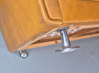 Vintage 3 Seater Mid Century Sofa Tan Leather 1970s Retro Chrome Feet  EB11773